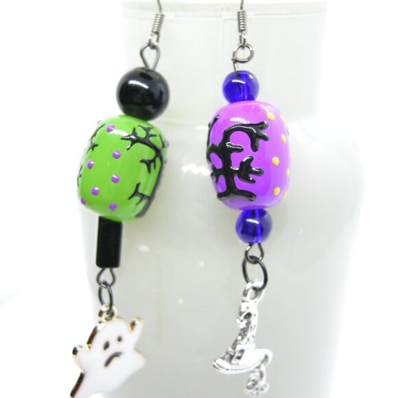 Spooky Trees lampwork earrings - purple, green or mix & match - Picture 7 of 13